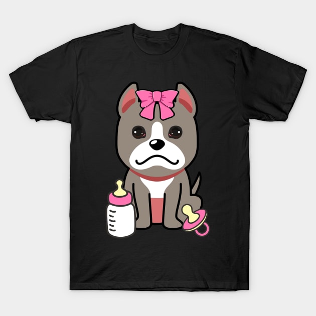 cute baby grey dog wears a pink ribbon T-Shirt by Pet Station